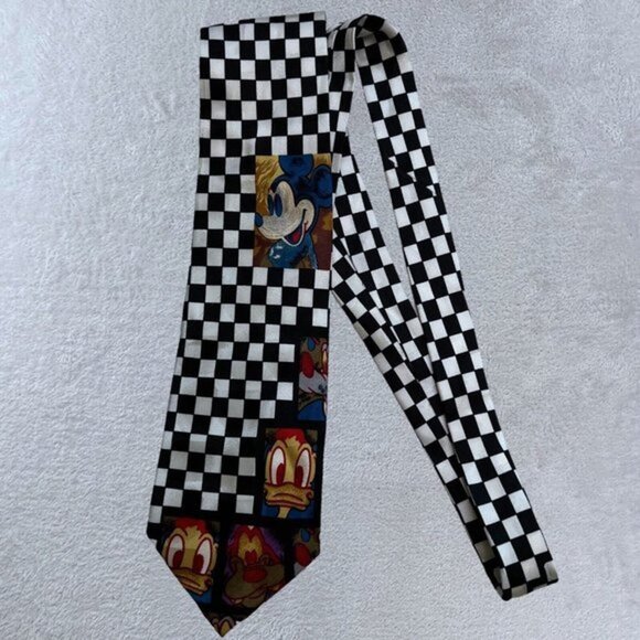 Disney Silk Neck Tie Checkered Mickey Donald Goofy Altlas Design Sweden - Picture 2 of 6